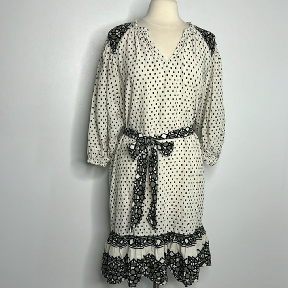 Knox Rose Cream Polka Dots Women's 3/4 Sleeve A-Line Dress, size large